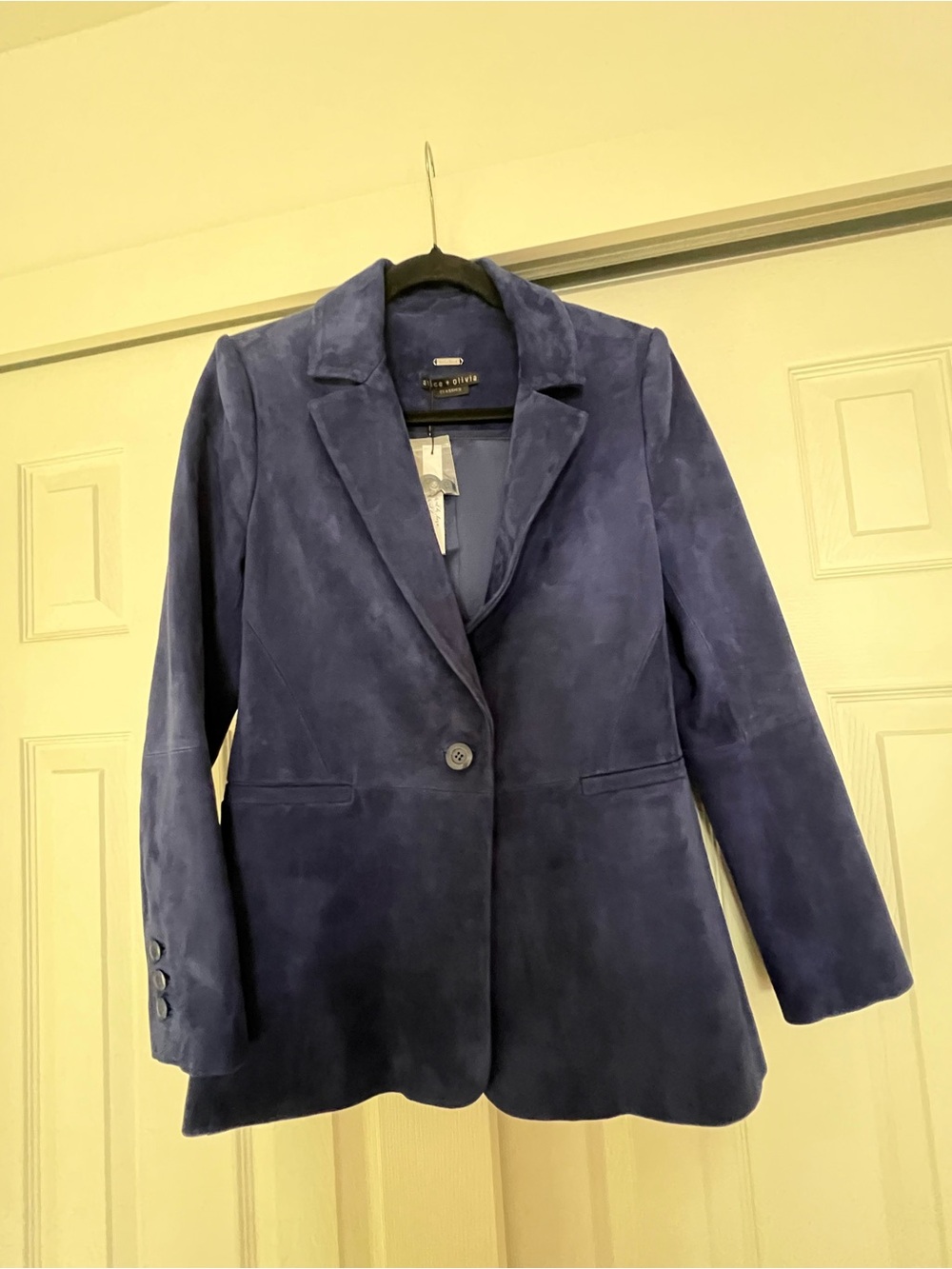 NWT Alice + Olivia Single-Button Navy Suede Blazer